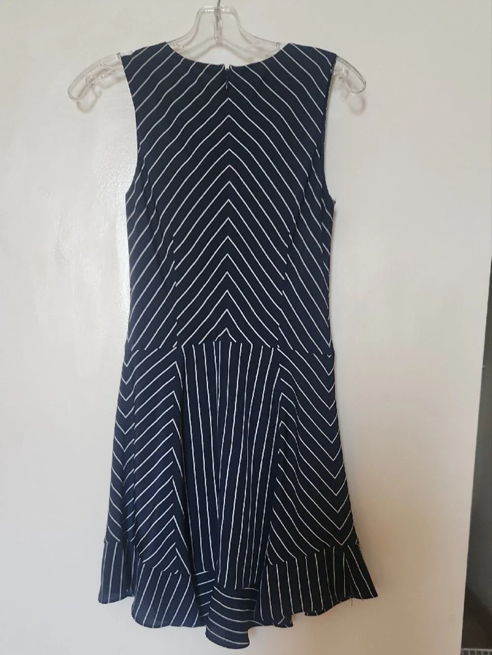 J. Crew Navy and White Striped V-Neck Fit-&-Flare Mini Dress